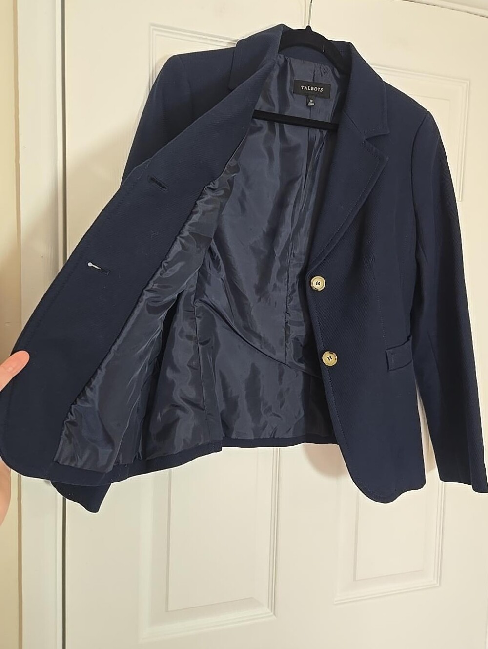 Talbots Navy Cotton Blazer Size 10 Tortoise Buttons Tailored Preppy Jacket - Picture 4 of 14